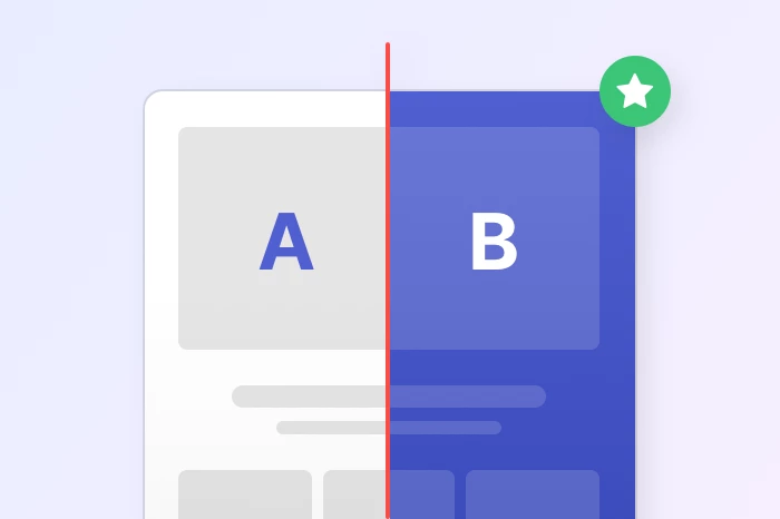A stylized web page split into two parts. On the left is A and the right the B variant for testing.