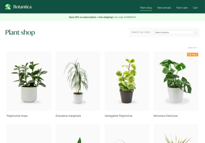 Screen shot of an online plant store created with Pagecloud